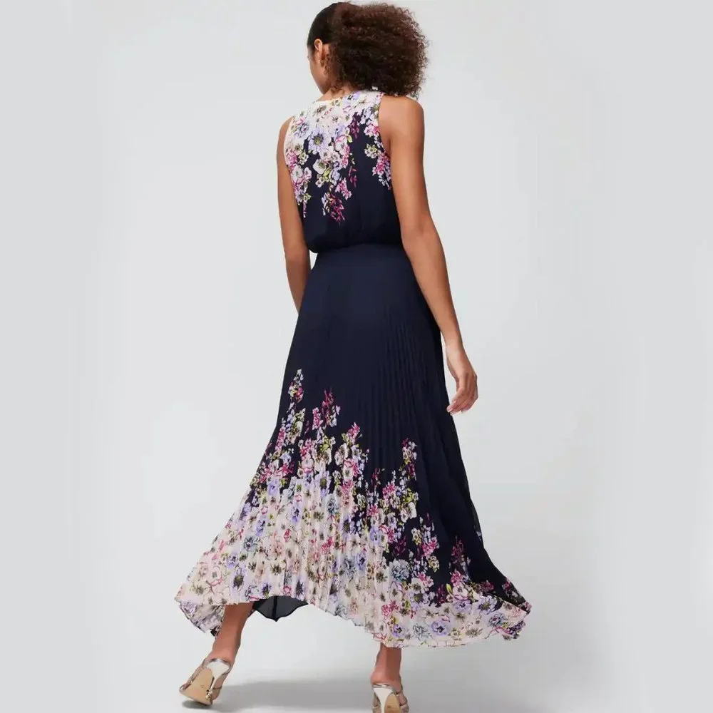 WHBM $190 Sleeveless Smocked V-Neck Pleated Midi Dress Flowy Romantic 12 - Picture 4 of 10